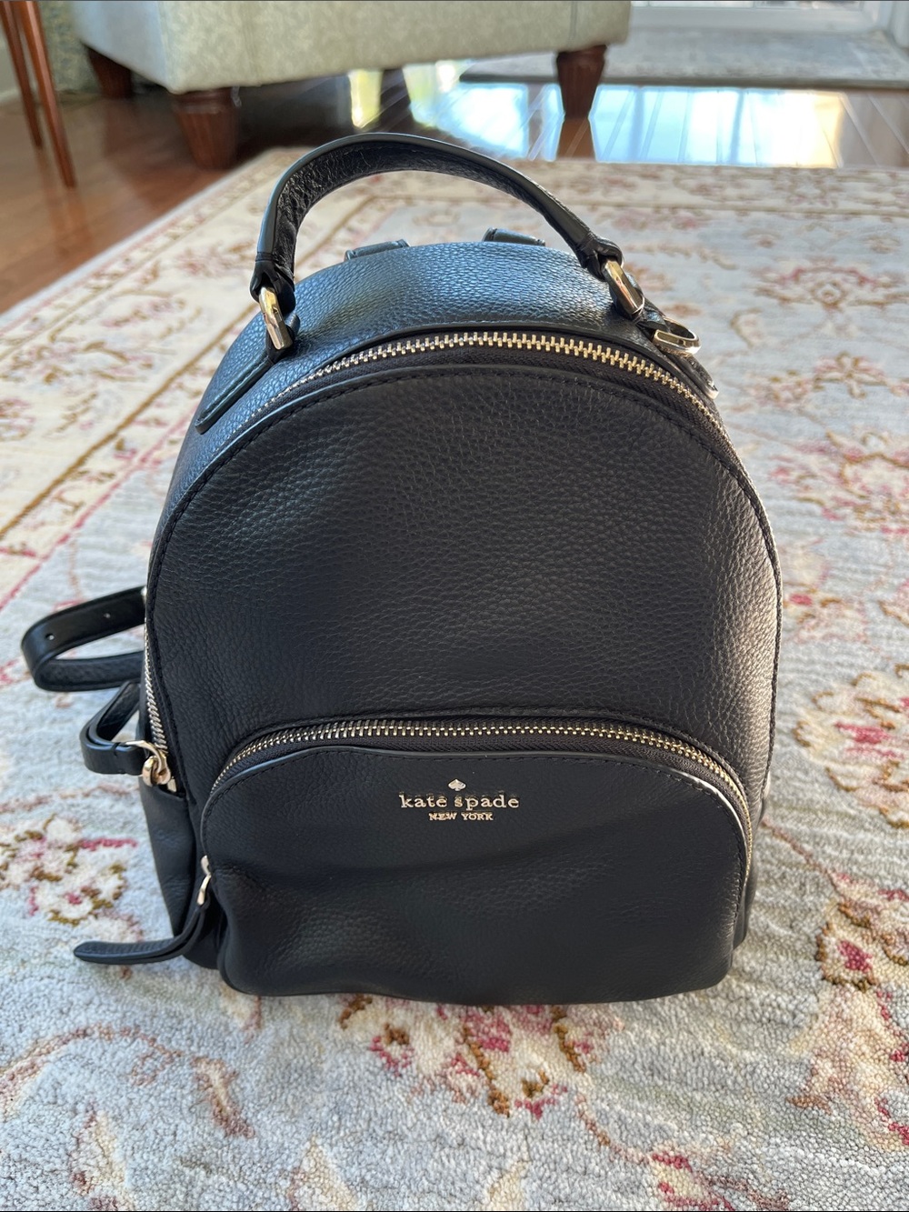 kate spade black pebbled leather mini backpack with gold hardware